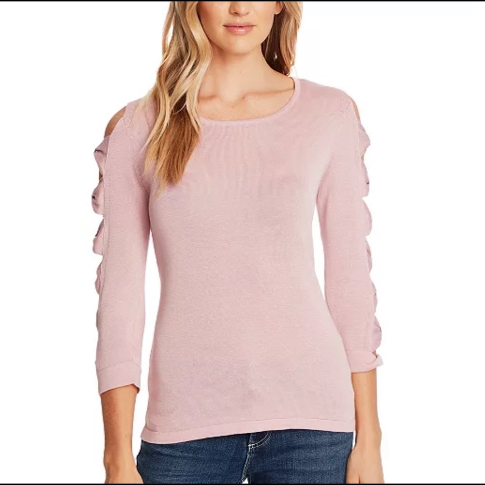 CECE LIGHT PINK SWEATER CUT OUT SLEEVES PLUS SIZE 3X